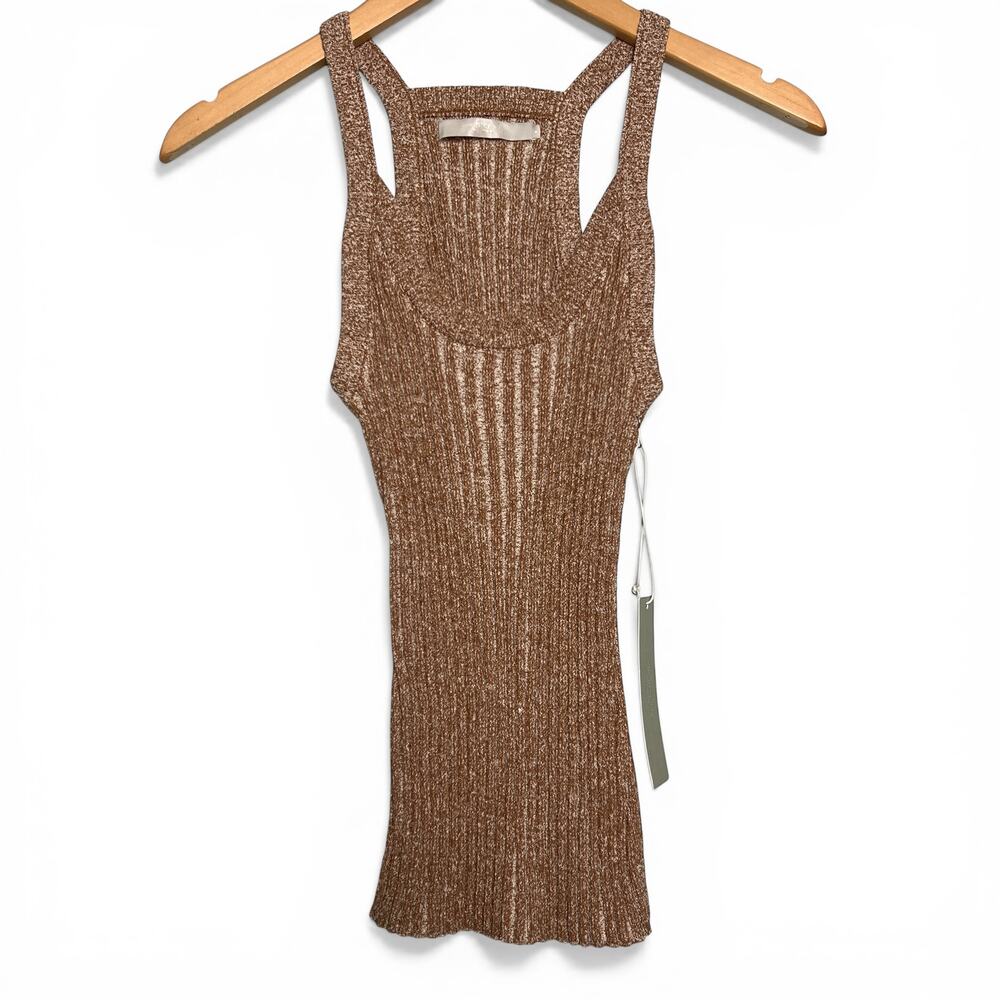One Grey Day Rib Knit Tank Brown Cream Racerback Summer Spring Size Small